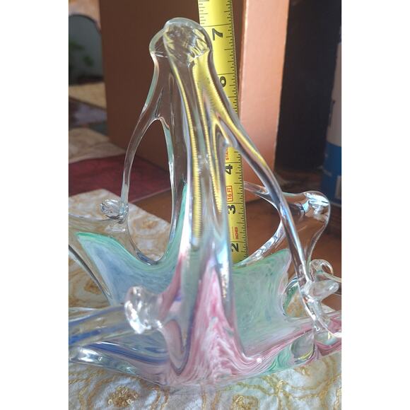 Murano Art Glassware Basket Collectible Italian Venetian 7.25"t x 8"w x 5"d - Picture 8 of 12